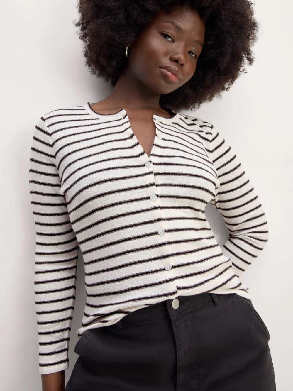 Everlane The Vintage Rib Cardigan Top Size Medium organic cotton blend